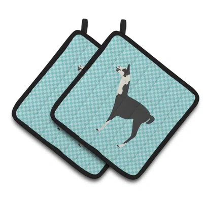 Caroline's Treasures Llama Q' Ara Check Potholder In Blue;black;gray