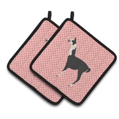 Caroline's Treasures Llama Q' Ara Check Potholder In Pink
