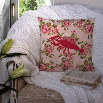Caroline's Treasures Lobster Shabby Elegance Pink Roses Floral 14" Throw Pillow