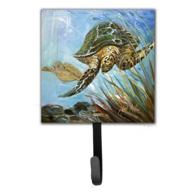 Caroline's Treasures Loggerhead Sea Turtle Leash Holder And Wall Hook In Blue