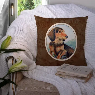 Caroline's Treasures Long Hair Chocolate And Cream Dachshund 14" Throw Pillow