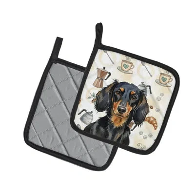 Caroline's Treasures Longhaired Black And Tan Dachshund Coffee Bar Pair Of Pot Holders In Multicolor