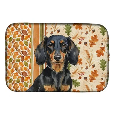 Caroline's Treasures Longhaired Black And Tan Dachshund Heirloom Fall Dish Drying Mat In Natural