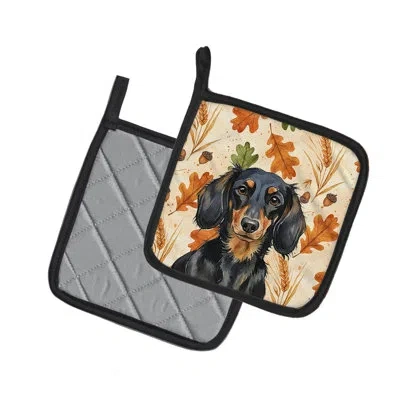 Caroline's Treasures Longhaired Black And Tan Dachshund Heirloom Fall Pair Of Pot Holders In Multicolor