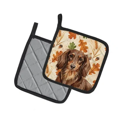 Caroline's Treasures Longhaired Chocolate And Tan Dachshund Heirloom Fall Pair Of Pot Holders In Multicolor