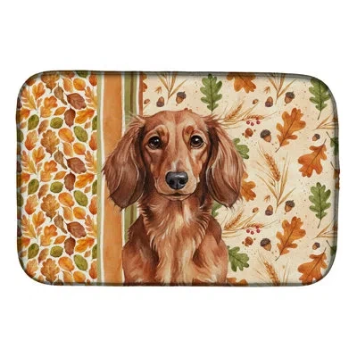 Caroline's Treasures Longhaired Dachshund Heirloom Fall Dish Drying Mat In Natural