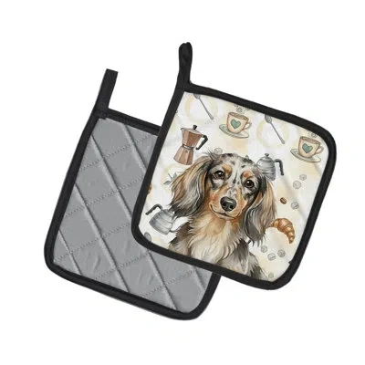 Caroline's Treasures Longhaired Dapple Dachshund Coffee Bar Pair Of Pot Holders In Multicolor