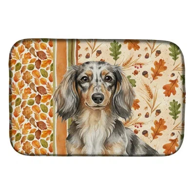 Caroline's Treasures Longhaired Dapple Dachshund Heirloom Fall Dish Drying Mat In Natural