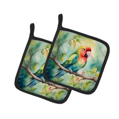 Caroline's Treasures Lovebird Pair Of Pot Holders In Multicolor