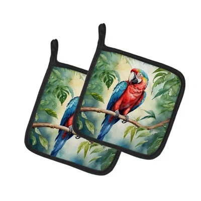 Caroline's Treasures Macaw Parrot Pair Of Pot Holders In Multicolor