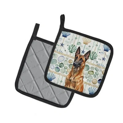 Caroline's Treasures Mahogany Belgian Malinois Coastal Sea Glass Pair Of Pot Holders In Multicolor