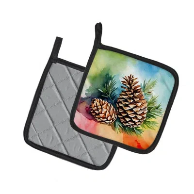 Caroline's Treasures Maine Pine Cone And Tassels In Watercolor Pair Of Pot Holders In Multicolor