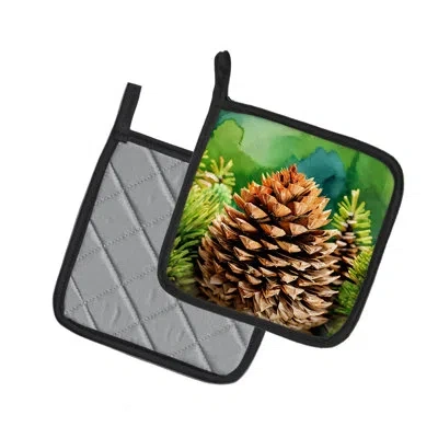 Caroline's Treasures Maine White Pine Cone And Tassels In Watercolor Pair Of Pot Holders In Multi