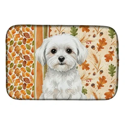 Caroline's Treasures Maltese Heirloom Fall Dish Drying Mat In Natural