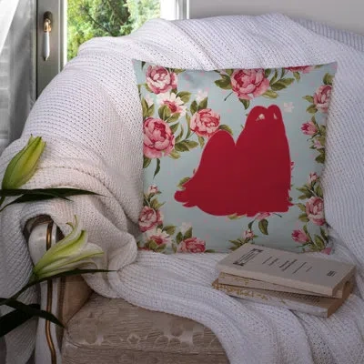Caroline's Treasures Maltese Shabby Elegance Blue Roses Indoor/outdoor Throw Pillow