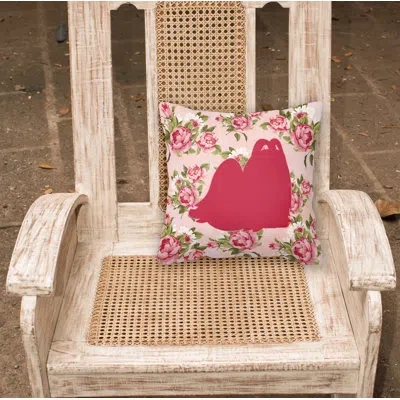 Caroline's Treasures Maltese Shabby Elegance Pink Roses Floral 14" Throw Pillow