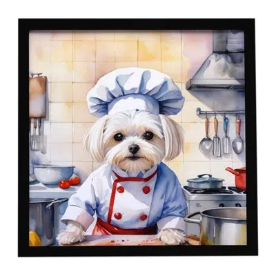 Caroline's Treasures Maltese The Chef Framed Metal Print In Multi