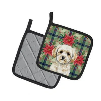 Caroline's Treasures Maltipoo Christmas Poinsettas Pair Of Pot Holders In Multicolor