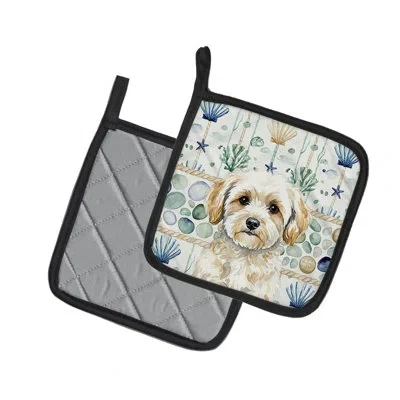 Caroline's Treasures Maltipoo Coastal Sea Glass Pair Of Pot Holders In Multicolor