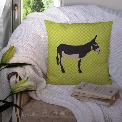 Caroline's Treasures Mammoth Jack Donkey Check Outdoor Throw Pillow In Green
