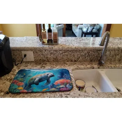Caroline's Treasures Manatee And Coral Reefs Dish Drying Mat In Natural