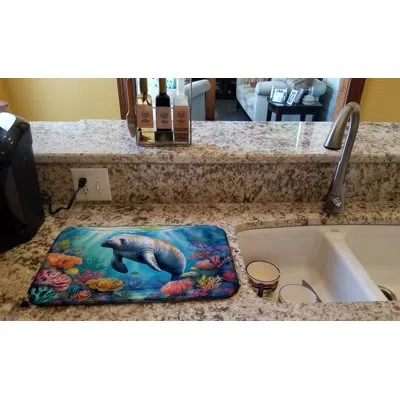 Caroline's Treasures Manatee And Coral Reefs Dish Drying Mat In Natural
