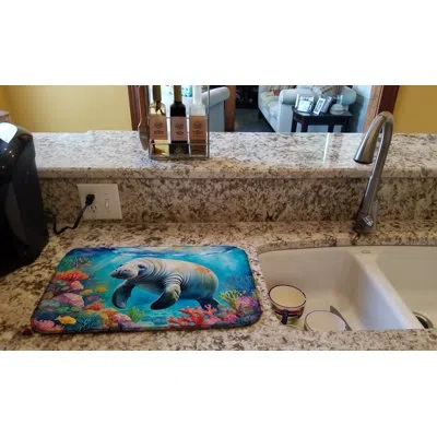 Caroline's Treasures Manatee And Coral Reefs Dish Drying Mat In Natural