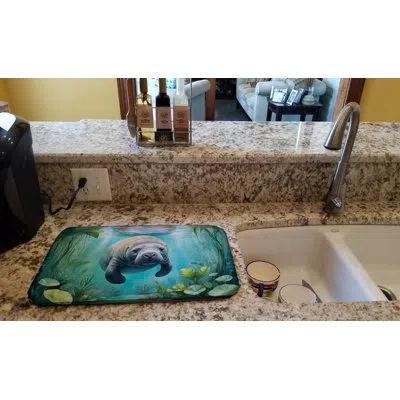 Caroline's Treasures Manatee In A Crystal-clear Spring Dish Drying Mat In Natural