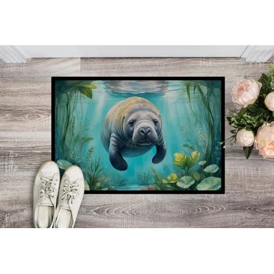 Caroline's Treasures Manatee In A Crystal-clear Spring Doormat In Multicolor