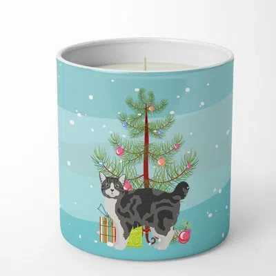 Caroline's Treasures Manx #1 Cat Merry Christmas 10 oz Decorative Soy Candle In Blue;green