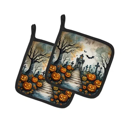 Caroline's Treasures Marigold Spooky Halloween Pair Of Pot Holders In Multicolor