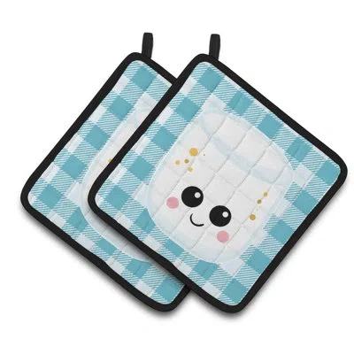 Caroline's Treasures Marshmellow Face Potholder In Blue;white