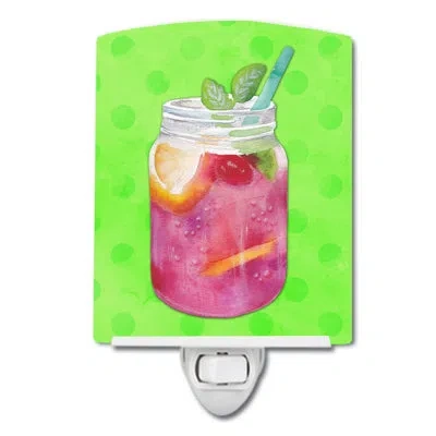 Caroline's Treasures Mason Jar Cocktail Polka Dots Ceramic Night Light In Green