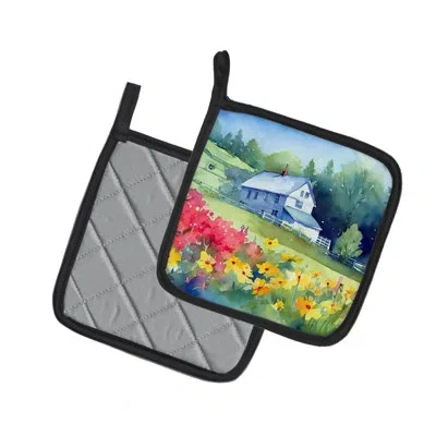 Caroline's Treasures Massachusetts Mayflowers In Watercolor Pair Of Pot Holders In Multi
