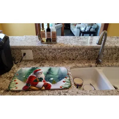 Caroline's Treasures Mastiff And Santa Claus Dish Drying Mat In Natural