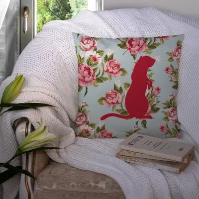 Caroline's Treasures Meerkat Shabby Elegance Blue Roses Indoor/outdoor Throw Pillow