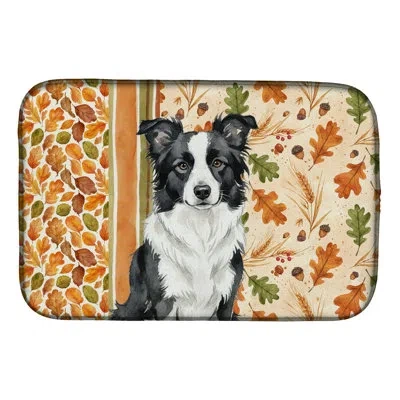 Caroline's Treasures Merle Border Collie Heirloom Fall Dish Drying Mat In Natural
