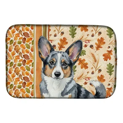 Caroline's Treasures Merle Cardigan Welsh Corgi Heirloom Fall Dish Drying Mat In Natural