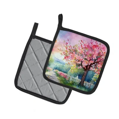 Caroline's Treasures Michigan Apple Blossoms In Watercolor Pair Of Pot Holders In Multicolor