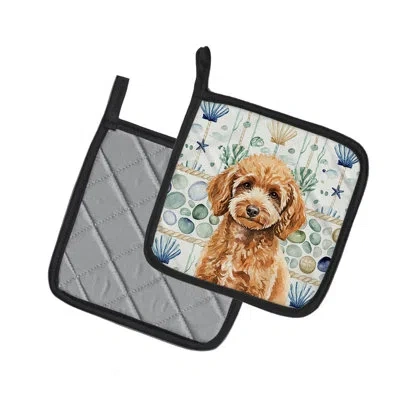 Caroline's Treasures Miniature Apricot Poodle Coastal Sea Glass Pair Of Pot Holders In Multicolor