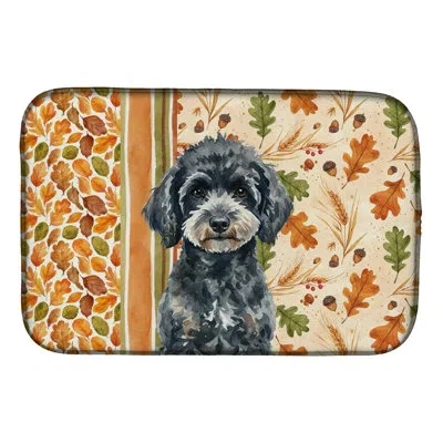 Caroline's Treasures Miniature Black Poodle Heirloom Fall Dish Drying Mat In Natural