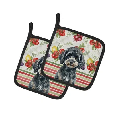 Caroline's Treasures Miniature Black Poodle Vegetables Pair Of Pot Holders In Multicolor
