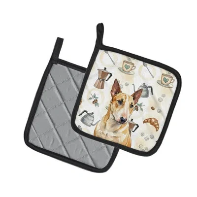 Caroline's Treasures Miniature Bull Terrier Coffee Bar Pair Of Pot Holders In Multicolor