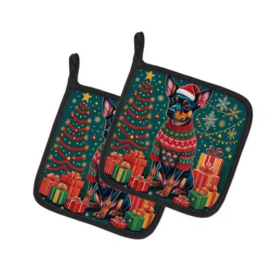 Caroline's Treasures Miniature Pinscher Christmas Pair Of Pot Holders In Multicolor