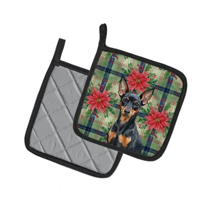 Caroline's Treasures Miniature Pinscher Christmas Poinsettas Pair Of Pot Holders In Multicolor