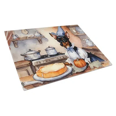 Caroline's Treasures Miniature Pinscher Fall Kitchen Pumpkins Glass Cutting Board Large