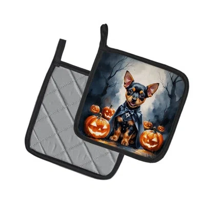 Caroline's Treasures Miniature Pinscher Puppy Halloween Pair Of Pot Holders In Multicolor