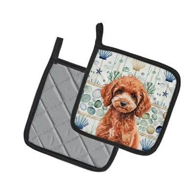 Caroline's Treasures Miniature Poodle Coastal Sea Glass Pair Of Pot Holders In Multicolor