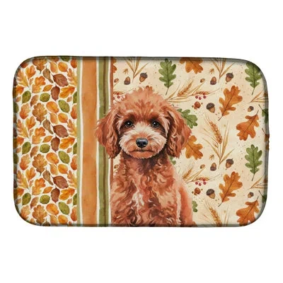 Caroline's Treasures Miniature Red Poodle Heirloom Fall Dish Drying Mat In Brown