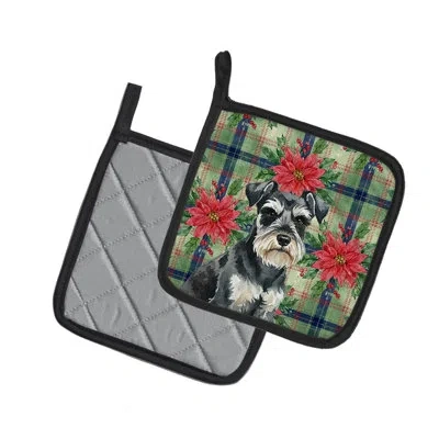 Caroline's Treasures Miniature Schnauzer Christmas Poinsettas Pair Of Pot Holders In Black,silver